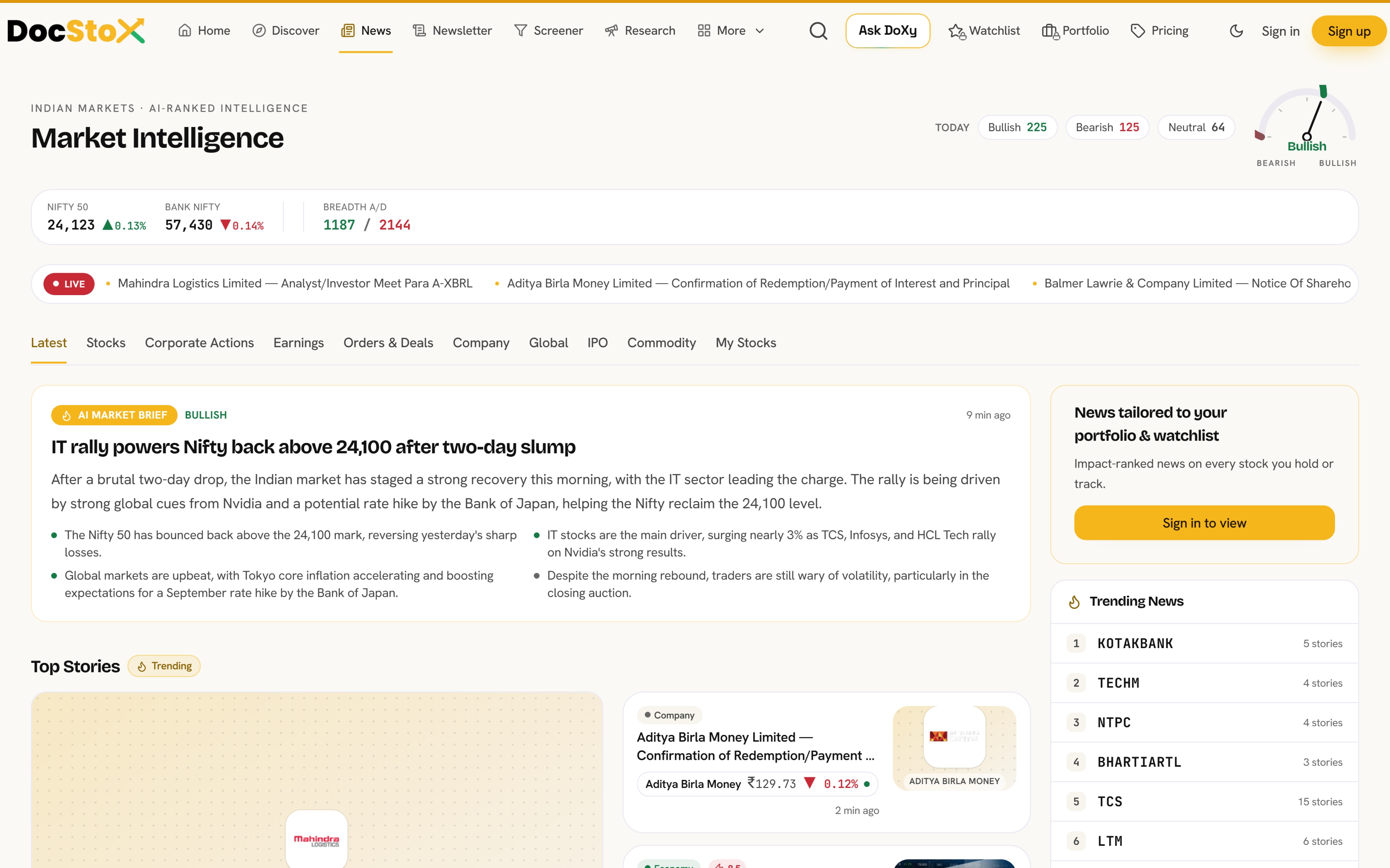 Indian market news on DocStoX with AI-scored impact analysis